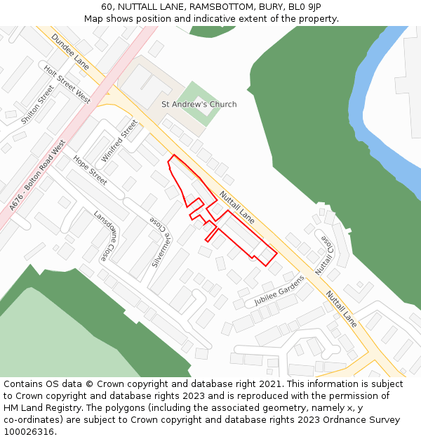 60, NUTTALL LANE, RAMSBOTTOM, BURY, BL0 9JP: Location map and indicative extent of plot