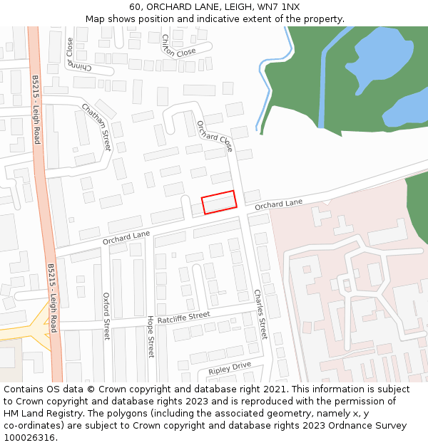 60, ORCHARD LANE, LEIGH, WN7 1NX: Location map and indicative extent of plot
