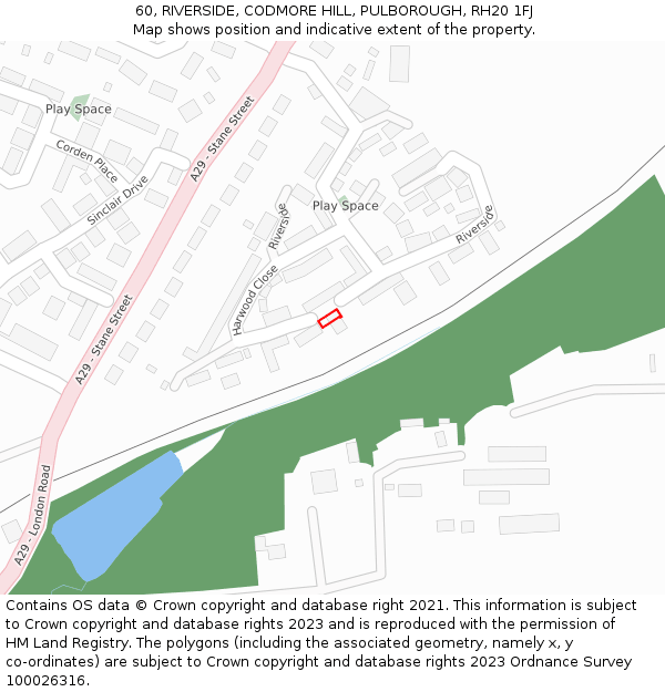 60, RIVERSIDE, CODMORE HILL, PULBOROUGH, RH20 1FJ: Location map and indicative extent of plot