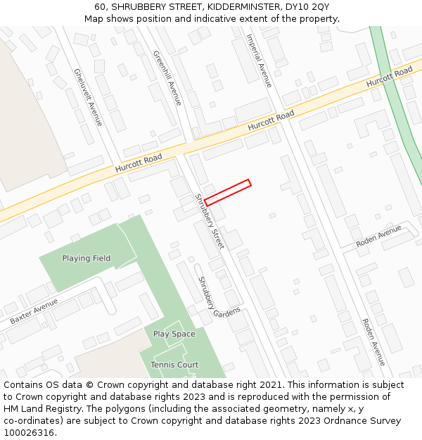 60, SHRUBBERY STREET, KIDDERMINSTER, DY10 2QY: Location map and indicative extent of plot