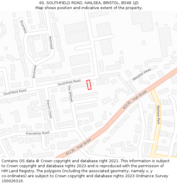 60, SOUTHFIELD ROAD, NAILSEA, BRISTOL, BS48 1JD: Location map and indicative extent of plot