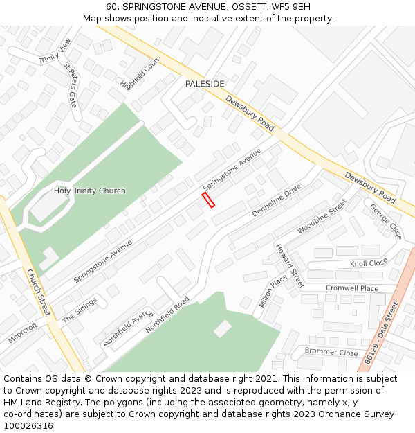 60, SPRINGSTONE AVENUE, OSSETT, WF5 9EH: Location map and indicative extent of plot