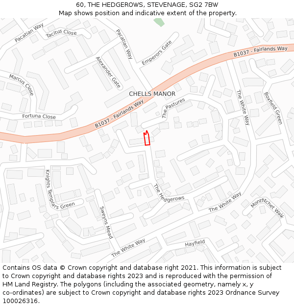 60, THE HEDGEROWS, STEVENAGE, SG2 7BW: Location map and indicative extent of plot