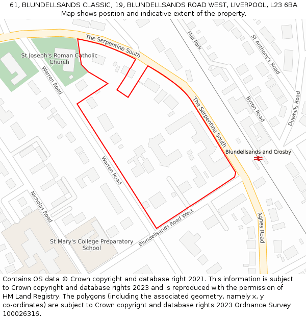 61, BLUNDELLSANDS CLASSIC, 19, BLUNDELLSANDS ROAD WEST, LIVERPOOL, L23 6BA: Location map and indicative extent of plot