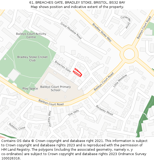 61, BREACHES GATE, BRADLEY STOKE, BRISTOL, BS32 8AY: Location map and indicative extent of plot