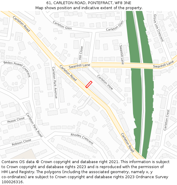 61, CARLETON ROAD, PONTEFRACT, WF8 3NE: Location map and indicative extent of plot