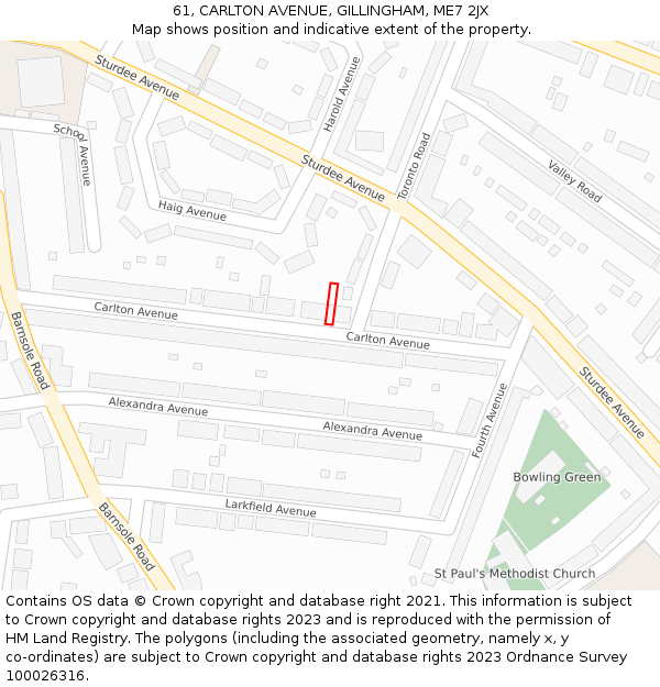 61, CARLTON AVENUE, GILLINGHAM, ME7 2JX: Location map and indicative extent of plot