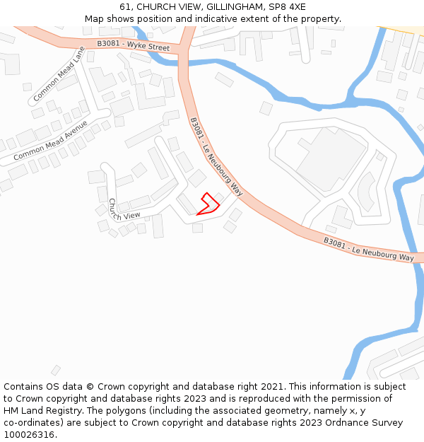 61, CHURCH VIEW, GILLINGHAM, SP8 4XE: Location map and indicative extent of plot