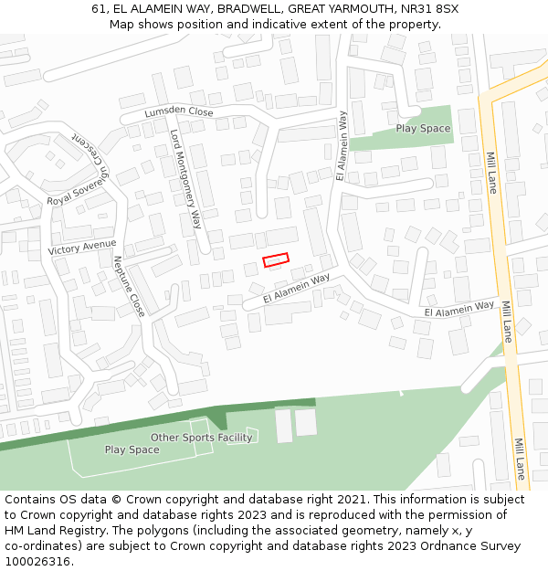 61, EL ALAMEIN WAY, BRADWELL, GREAT YARMOUTH, NR31 8SX: Location map and indicative extent of plot