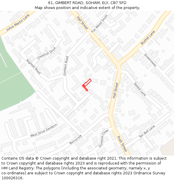 61, GIMBERT ROAD, SOHAM, ELY, CB7 5FD: Location map and indicative extent of plot