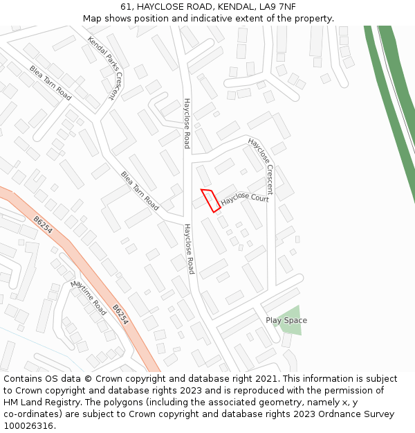 61, HAYCLOSE ROAD, KENDAL, LA9 7NF: Location map and indicative extent of plot