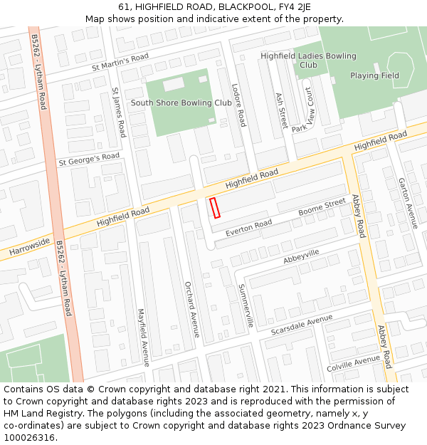 61, HIGHFIELD ROAD, BLACKPOOL, FY4 2JE: Location map and indicative extent of plot