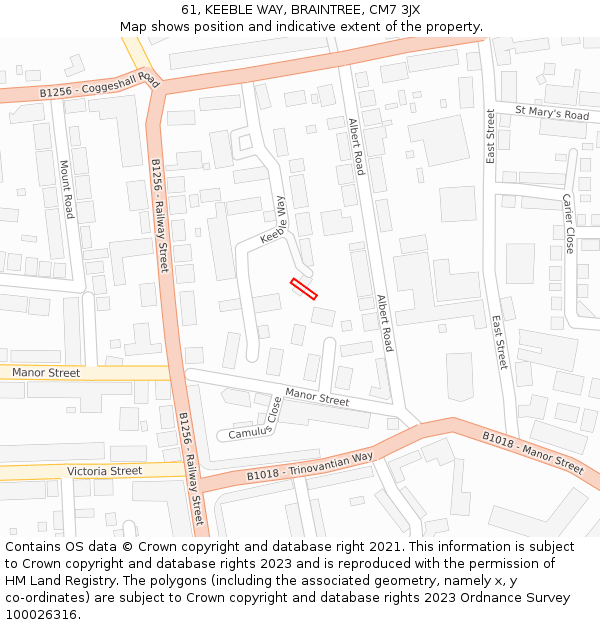 61, KEEBLE WAY, BRAINTREE, CM7 3JX: Location map and indicative extent of plot