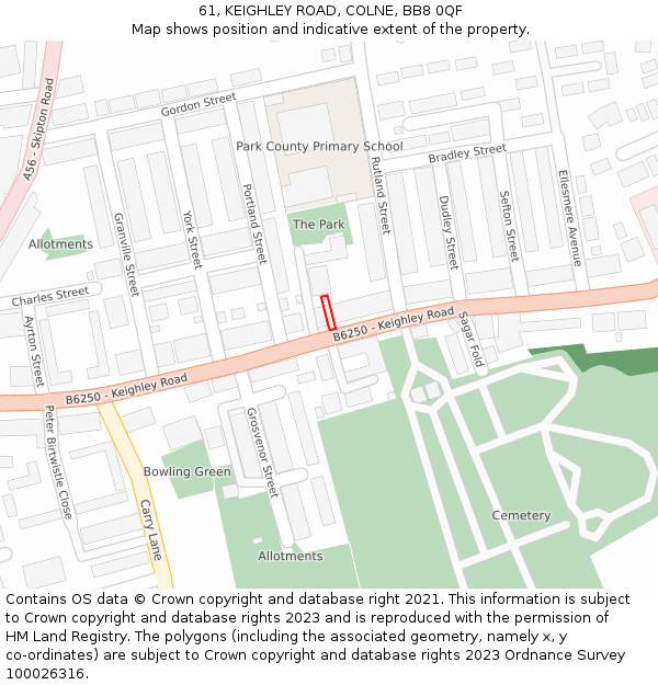 61, KEIGHLEY ROAD, COLNE, BB8 0QF: Location map and indicative extent of plot