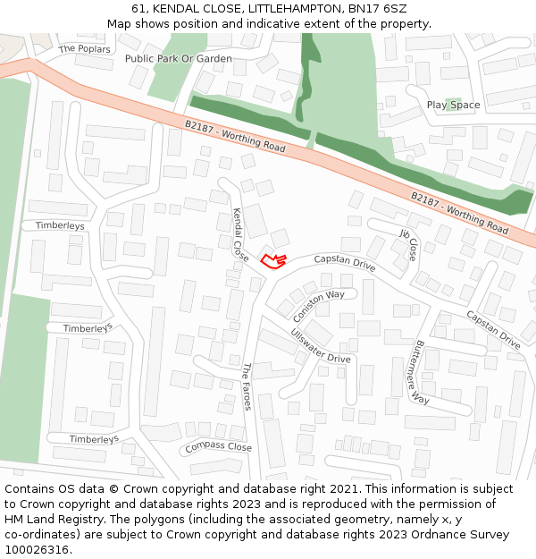 61, KENDAL CLOSE, LITTLEHAMPTON, BN17 6SZ: Location map and indicative extent of plot