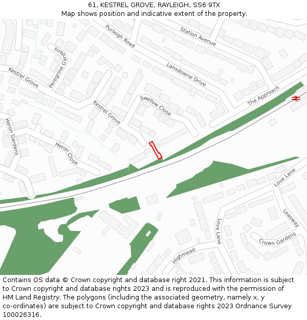61, KESTREL GROVE, RAYLEIGH, SS6 9TX: Location map and indicative extent of plot