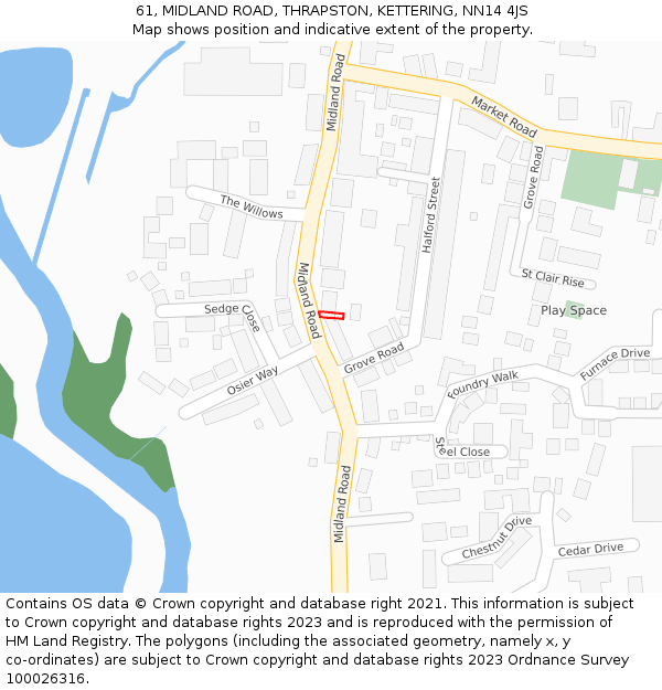 61, MIDLAND ROAD, THRAPSTON, KETTERING, NN14 4JS: Location map and indicative extent of plot