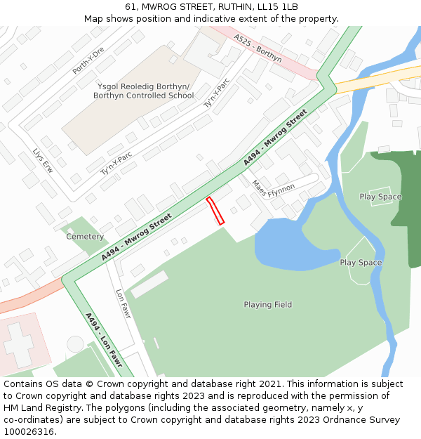 61, MWROG STREET, RUTHIN, LL15 1LB: Location map and indicative extent of plot