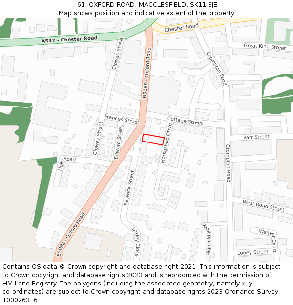 61, OXFORD ROAD, MACCLESFIELD, SK11 8JE: Location map and indicative extent of plot