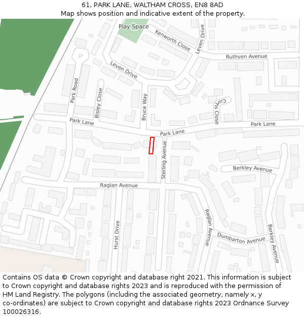 61, PARK LANE, WALTHAM CROSS, EN8 8AD: Location map and indicative extent of plot
