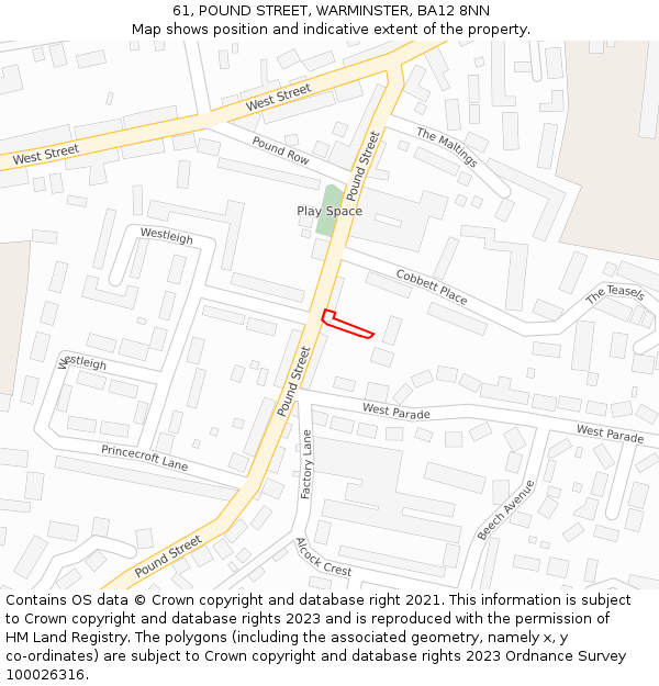 61, POUND STREET, WARMINSTER, BA12 8NN: Location map and indicative extent of plot