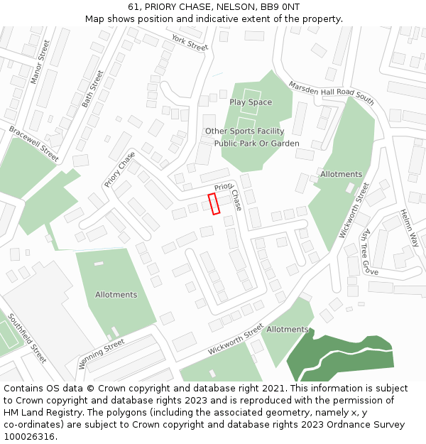 61, PRIORY CHASE, NELSON, BB9 0NT: Location map and indicative extent of plot