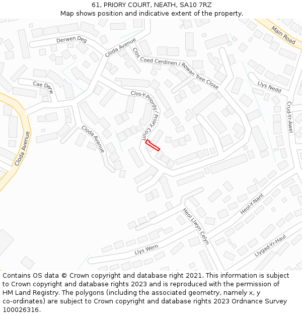 61, PRIORY COURT, NEATH, SA10 7RZ: Location map and indicative extent of plot
