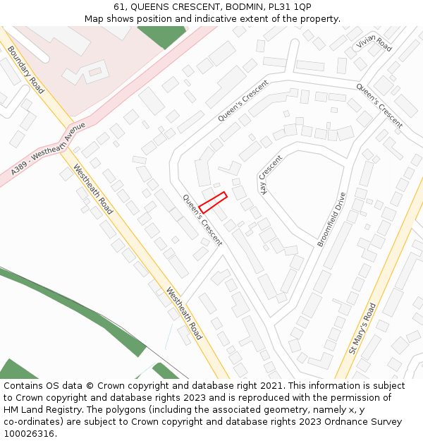 61, QUEENS CRESCENT, BODMIN, PL31 1QP: Location map and indicative extent of plot