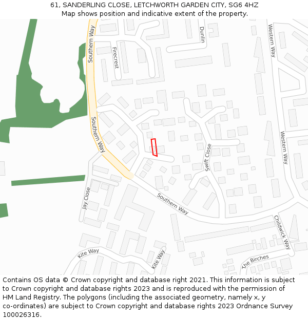 61, SANDERLING CLOSE, LETCHWORTH GARDEN CITY, SG6 4HZ: Location map and indicative extent of plot