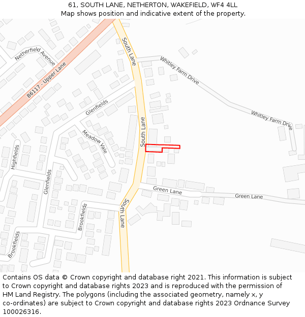61, SOUTH LANE, NETHERTON, WAKEFIELD, WF4 4LL: Location map and indicative extent of plot