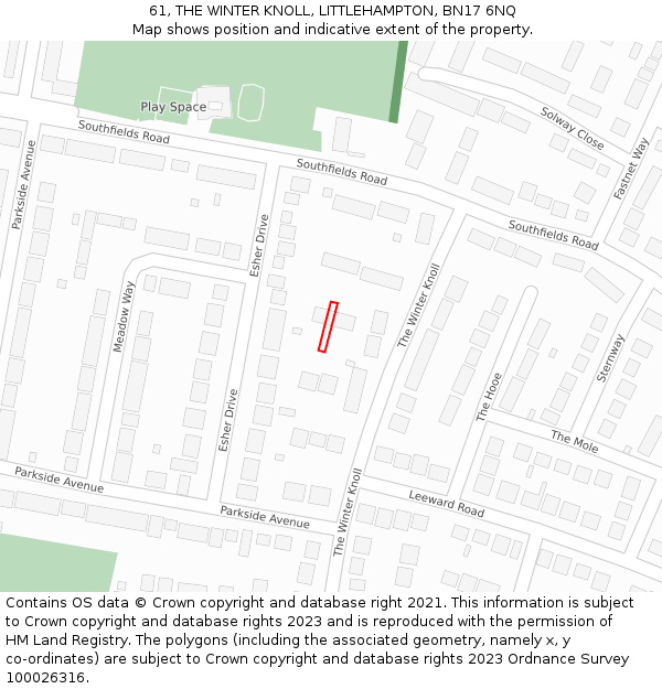 61, THE WINTER KNOLL, LITTLEHAMPTON, BN17 6NQ: Location map and indicative extent of plot