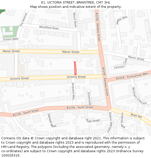 61, VICTORIA STREET, BRAINTREE, CM7 3HL: Location map and indicative extent of plot