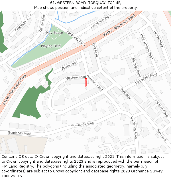 61, WESTERN ROAD, TORQUAY, TQ1 4RJ: Location map and indicative extent of plot
