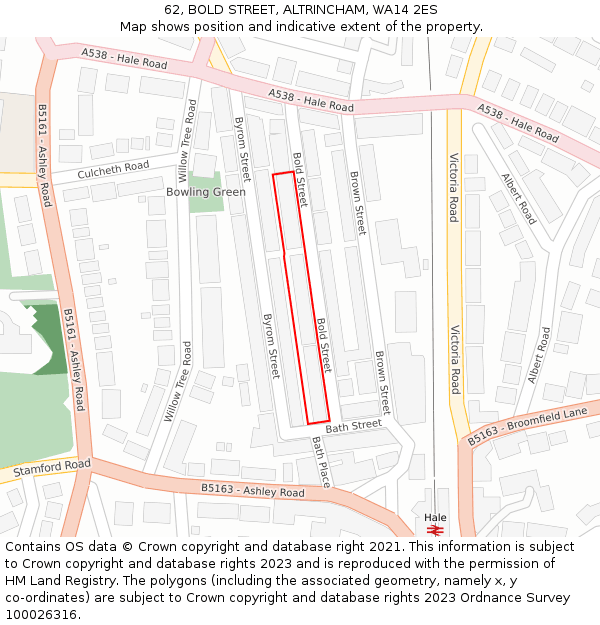 62, BOLD STREET, ALTRINCHAM, WA14 2ES: Location map and indicative extent of plot