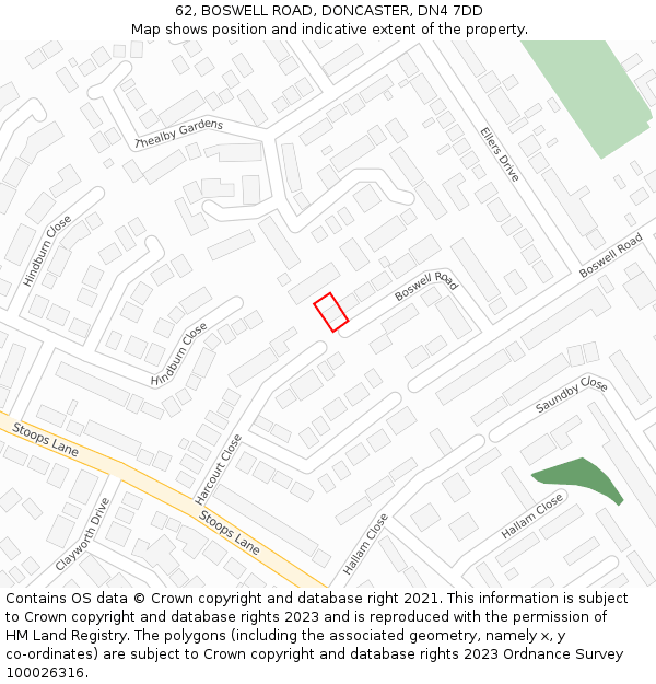 62, BOSWELL ROAD, DONCASTER, DN4 7DD: Location map and indicative extent of plot