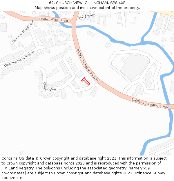 62, CHURCH VIEW, GILLINGHAM, SP8 4XE: Location map and indicative extent of plot