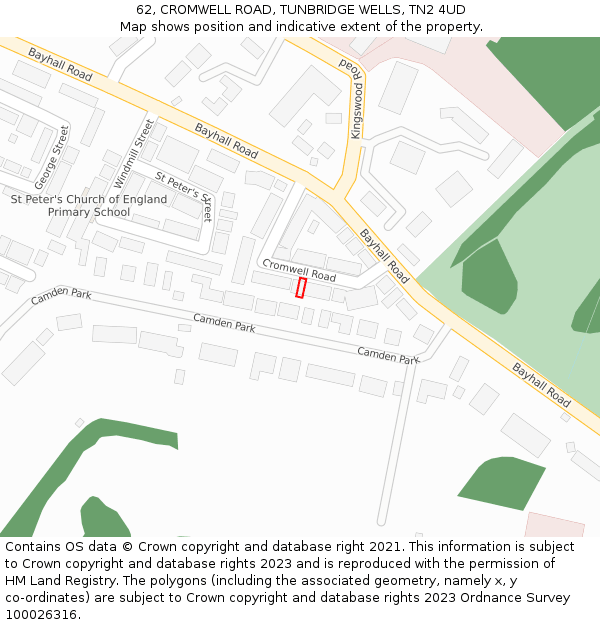 62, CROMWELL ROAD, TUNBRIDGE WELLS, TN2 4UD: Location map and indicative extent of plot