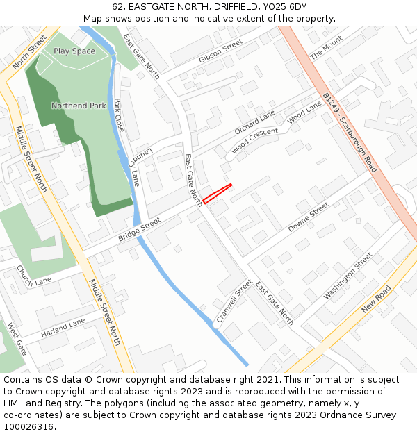 62, EASTGATE NORTH, DRIFFIELD, YO25 6DY: Location map and indicative extent of plot