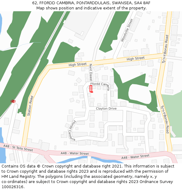 62, FFORDD CAMBRIA, PONTARDDULAIS, SWANSEA, SA4 8AF: Location map and indicative extent of plot