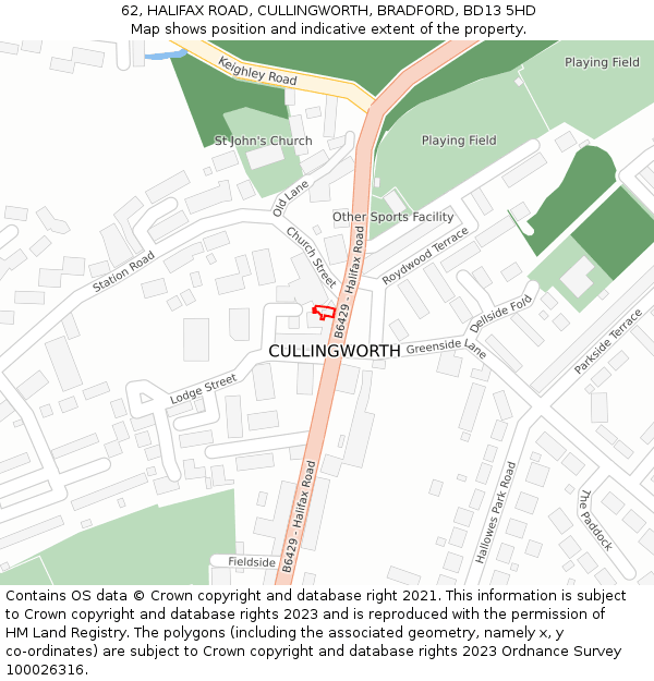 62, HALIFAX ROAD, CULLINGWORTH, BRADFORD, BD13 5HD: Location map and indicative extent of plot