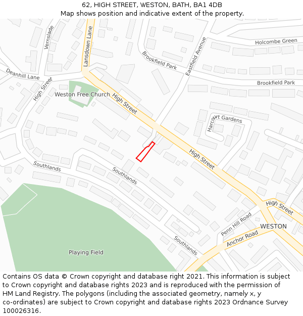 62, HIGH STREET, WESTON, BATH, BA1 4DB: Location map and indicative extent of plot