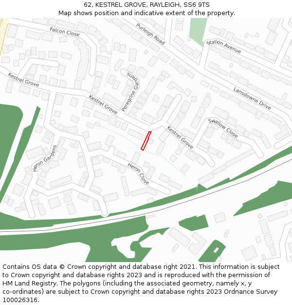 62, KESTREL GROVE, RAYLEIGH, SS6 9TS: Location map and indicative extent of plot
