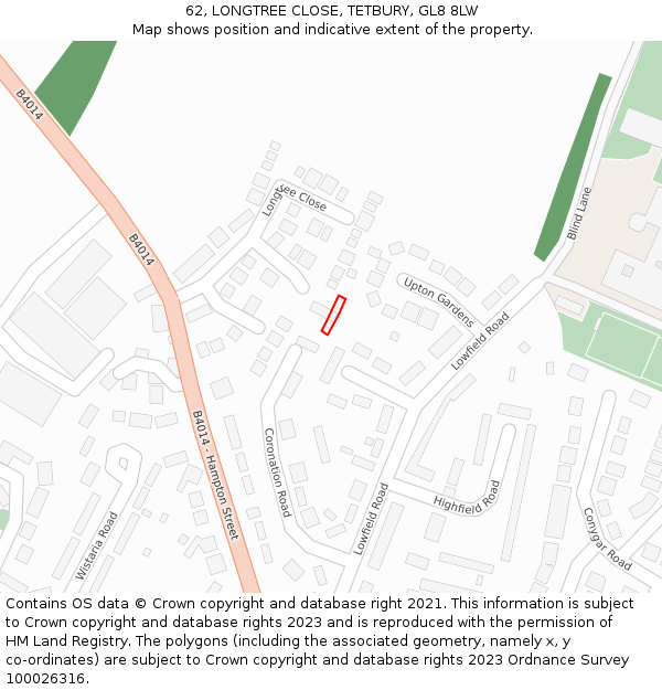62, LONGTREE CLOSE, TETBURY, GL8 8LW: Location map and indicative extent of plot