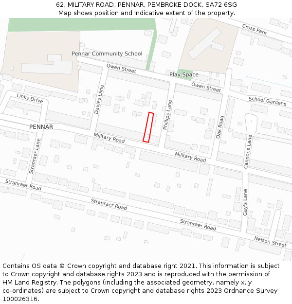 62, MILITARY ROAD, PENNAR, PEMBROKE DOCK, SA72 6SG: Location map and indicative extent of plot