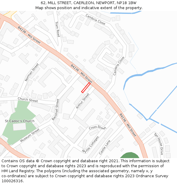 62, MILL STREET, CAERLEON, NEWPORT, NP18 1BW: Location map and indicative extent of plot