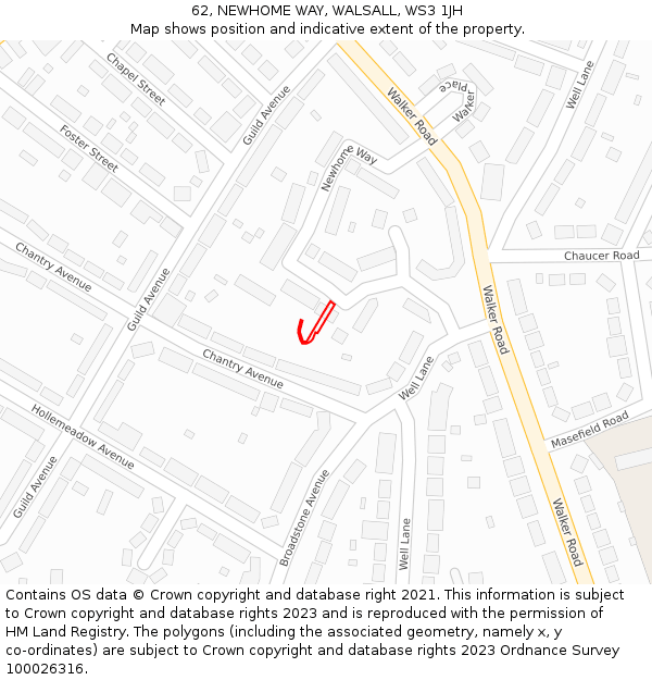 62, NEWHOME WAY, WALSALL, WS3 1JH: Location map and indicative extent of plot
