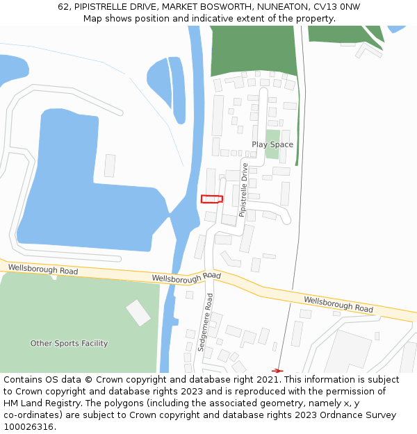 62, PIPISTRELLE DRIVE, MARKET BOSWORTH, NUNEATON, CV13 0NW: Location map and indicative extent of plot