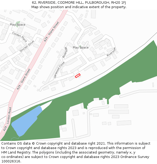 62, RIVERSIDE, CODMORE HILL, PULBOROUGH, RH20 1FJ: Location map and indicative extent of plot