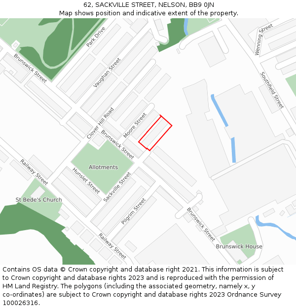 62, SACKVILLE STREET, NELSON, BB9 0JN: Location map and indicative extent of plot