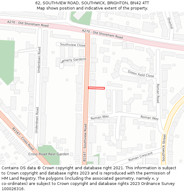 62, SOUTHVIEW ROAD, SOUTHWICK, BRIGHTON, BN42 4TT: Location map and indicative extent of plot